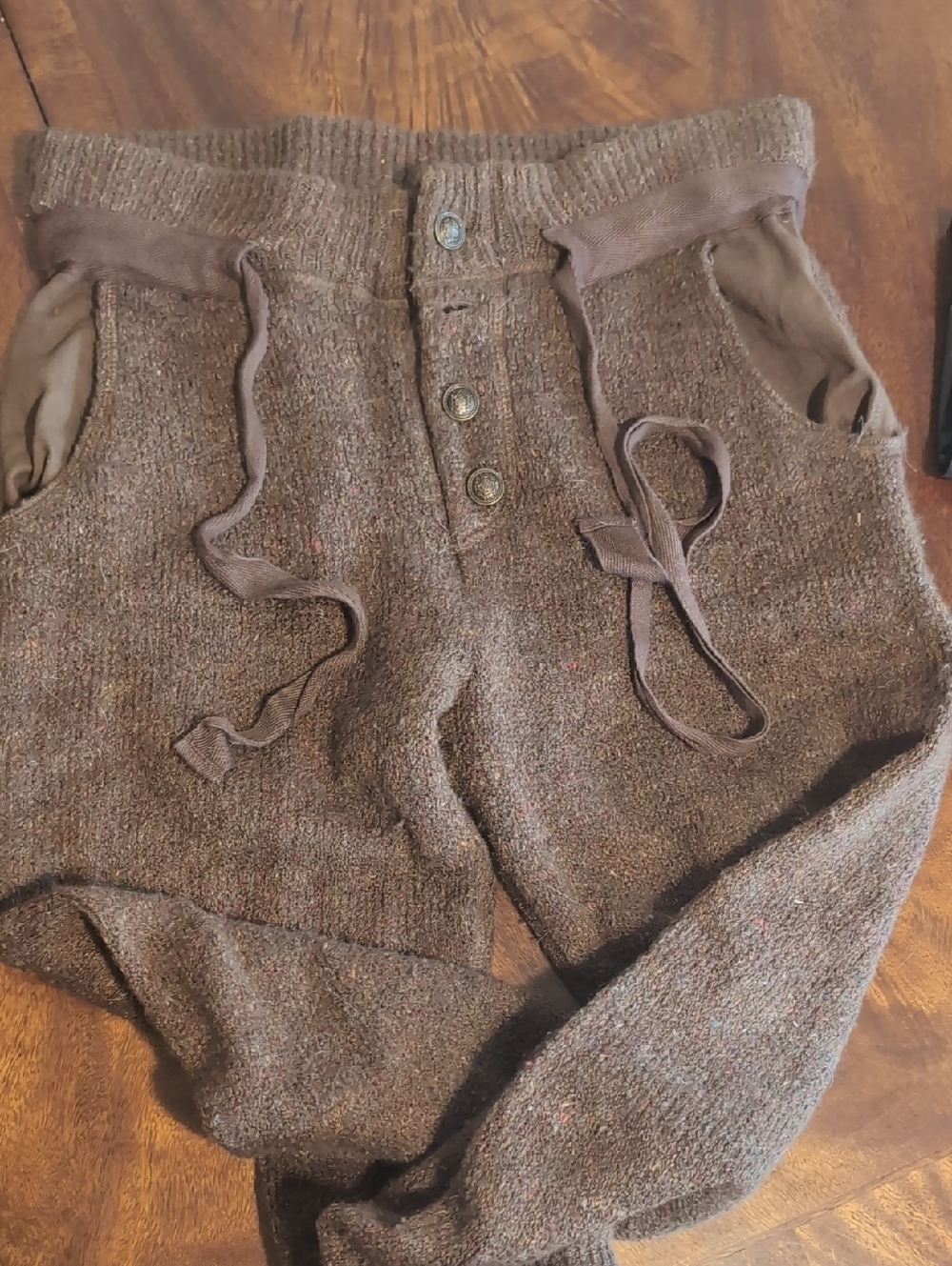 Free People Brown Knit Drawstring Trousers (Second Button Missing)